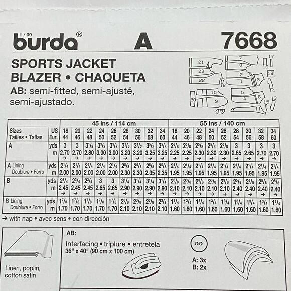 Burda sewing pattern #7668 blazer sports jacket UNCUT plus size US 18-34 - Picture 6 of 6